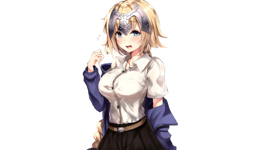 Девушка в костюме на белом фоне аниме Судьба. Апокриф