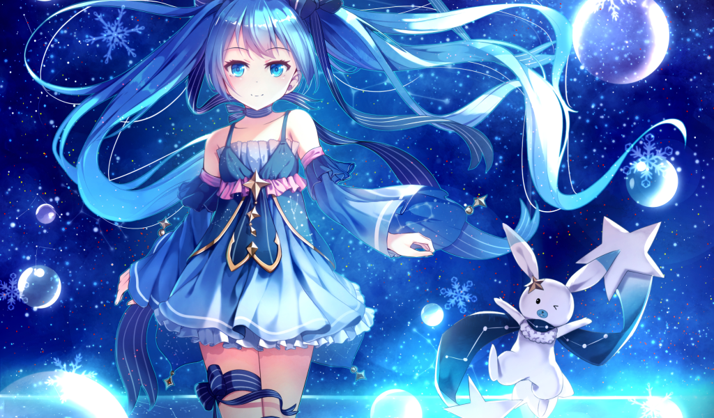 Девушка певица Мику Хацунэ аниме Вокалоид 