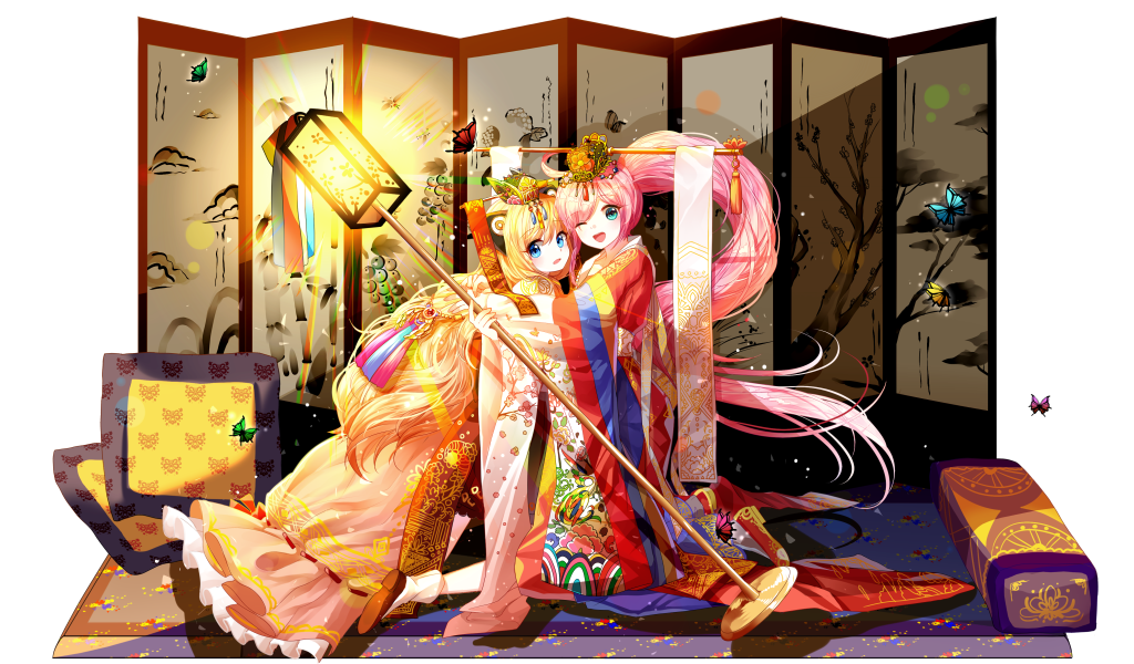 Две девушки в костюмах, аниме  Вокалоид