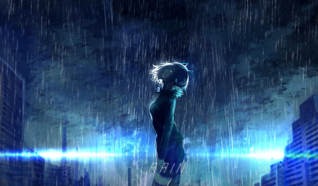 Девушка аниме под дождем 