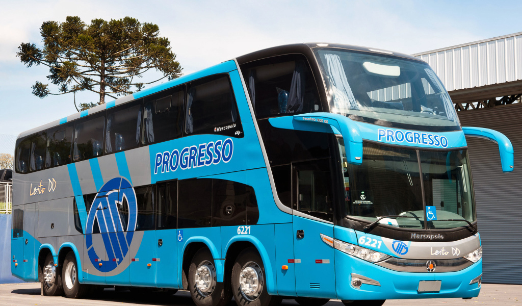 Синий большой автобус Marcopolo Paradiso G7 1800 DD 8×2