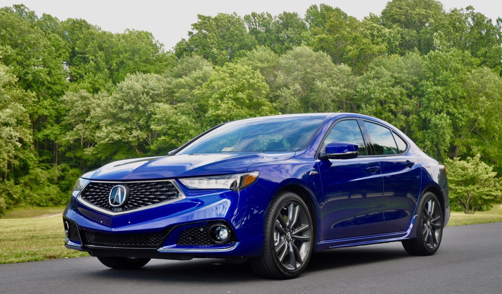 Синий электрический автомобиль Acura TLX A-Spec, 2018