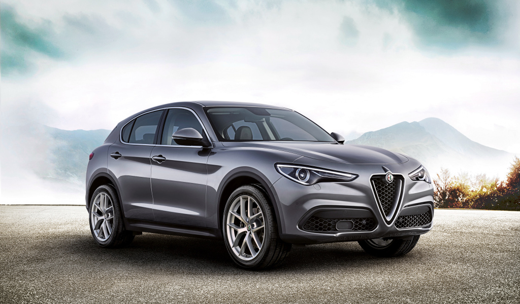 Серый автомобиль Alfa Romeo Stelvio Worldwide, 2017 