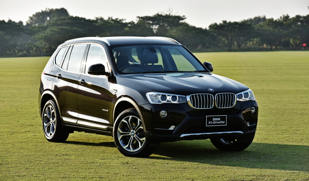 Черный автомобиль  BMW X3 на поле для гольфа 