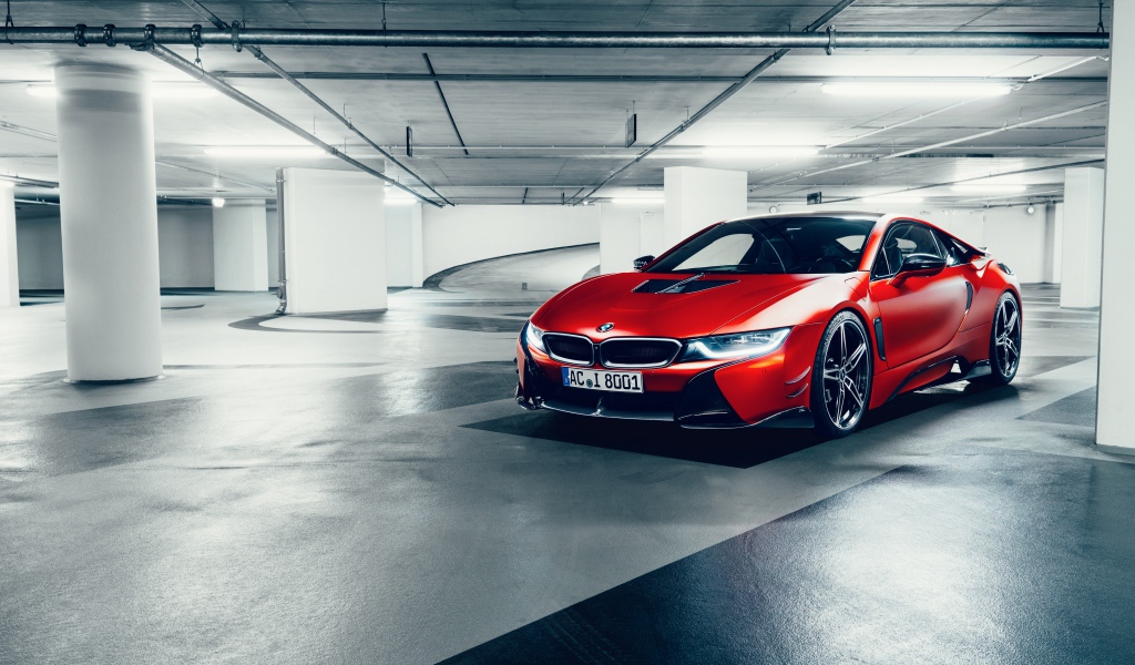 Красный BMW AC Schnitzer ACS8 Sport, 2017 года на подземной парковке 