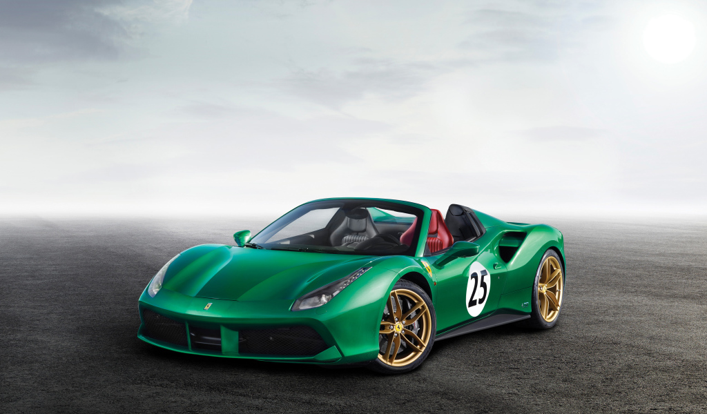 Зеленый спортивный автомобиль Ferrari 488 Spider, 2017