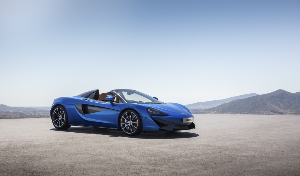 Синий спортивный автомобиль  McLaren 570S Spider, 2018