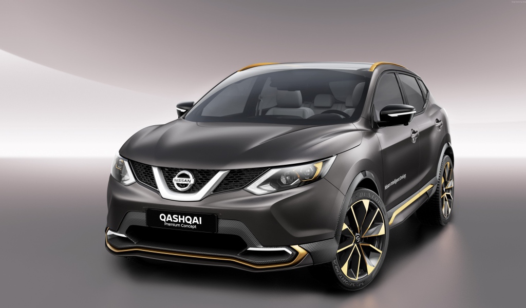 Серебристый кроссовер Nissan Qashqai, 2017 на сером фоне