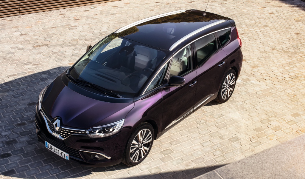 Фиолетовый автомобиль Renault Grand Scenic, 2017  вид сверху
