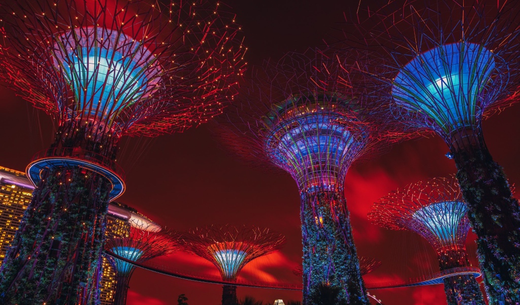 Фантастическая архитектура ночного города Сингапур 