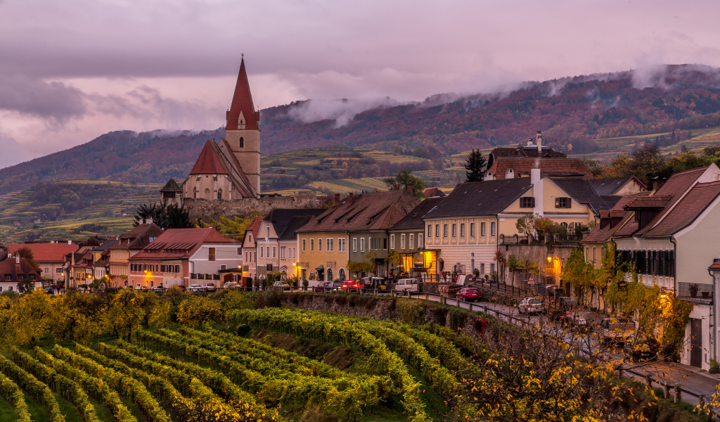 Дома и церковь в городе, Австрия 
