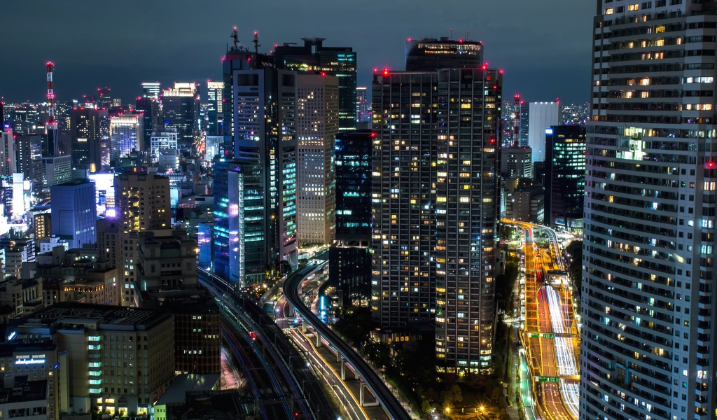Ночной красивый город Токио 