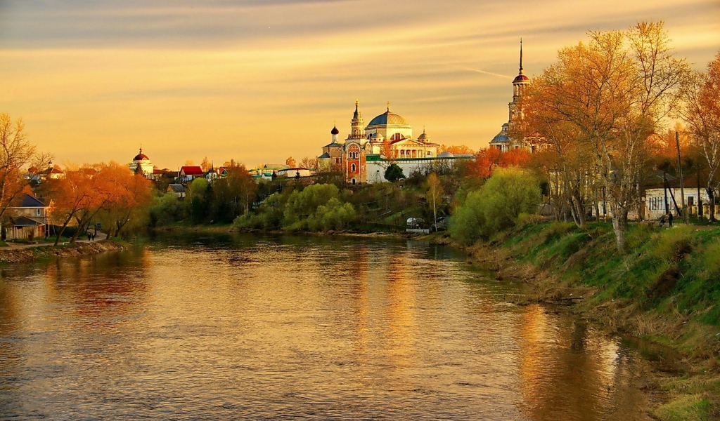 Sunset over the river, Torzhok. Tver Region Russia