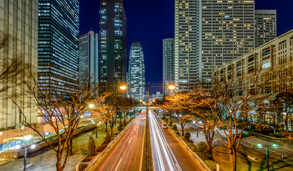 Ночной яркий город Токио 