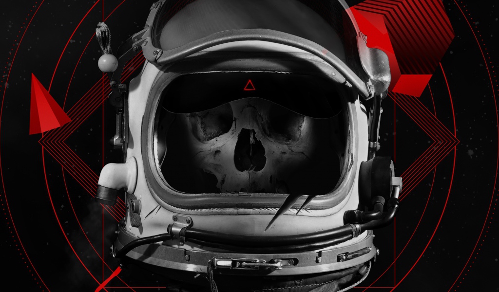 Человеческий череп в шлеме астронавта