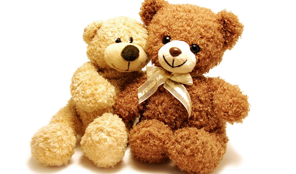 Два плюшевых медвежонка на белом фоне