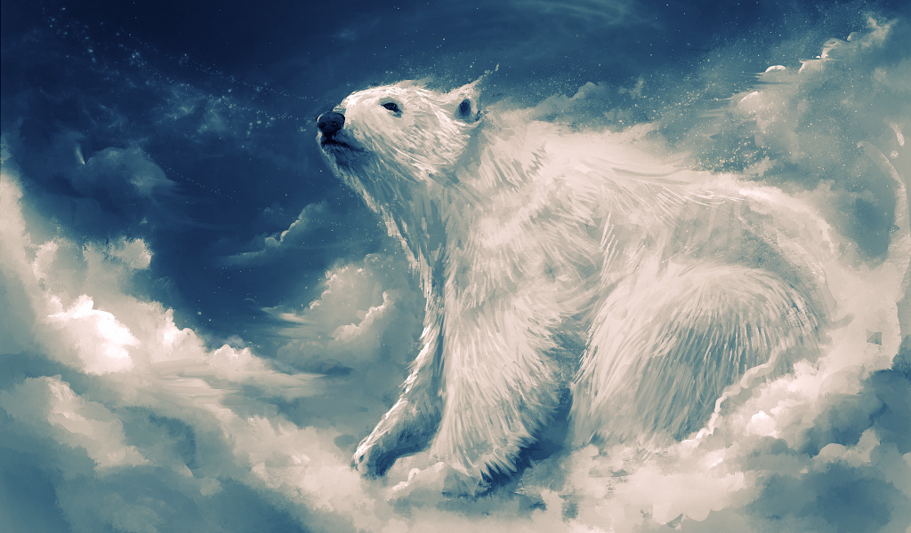 Большой белый медведь на облаке