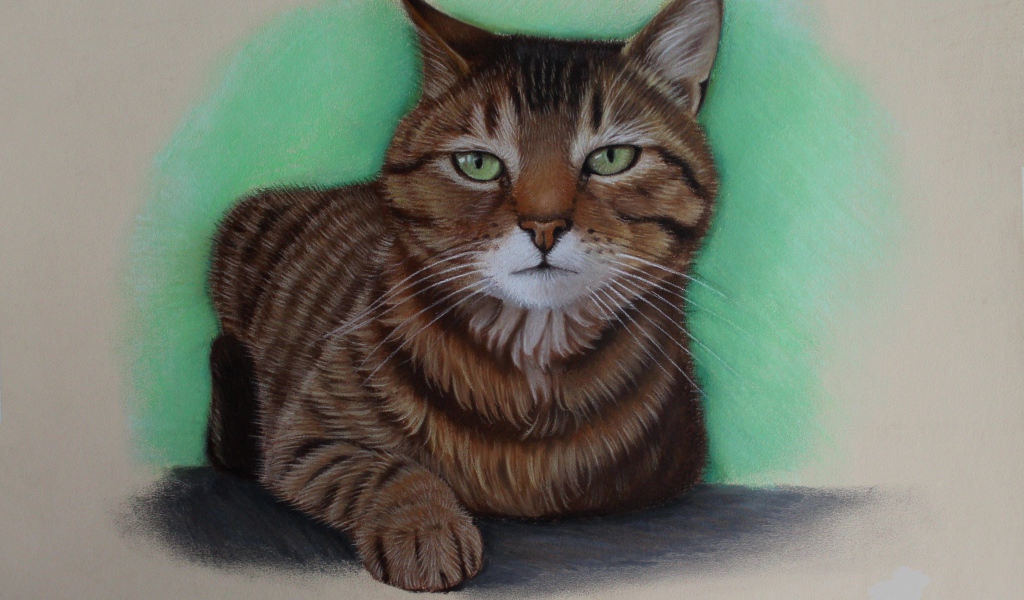 Нарисованный зеленоглазый кот