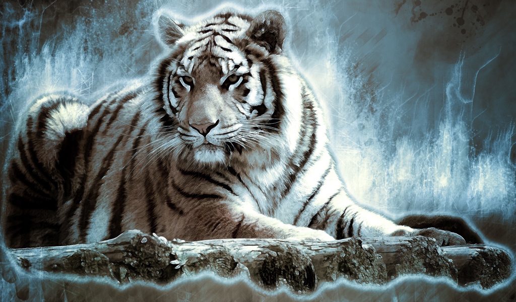 Нарисованный большой белый тигр