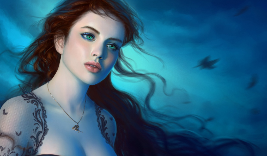 Красивая молодая девушка с зелеными глазами, фэнтези