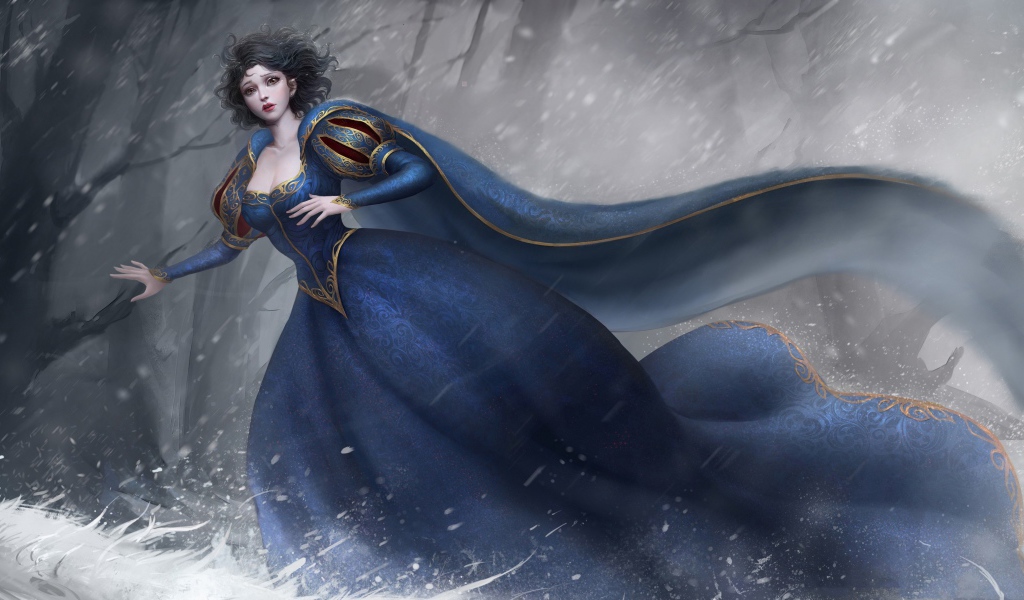 Фантастическая принцесса в красивом платье в темном лесу