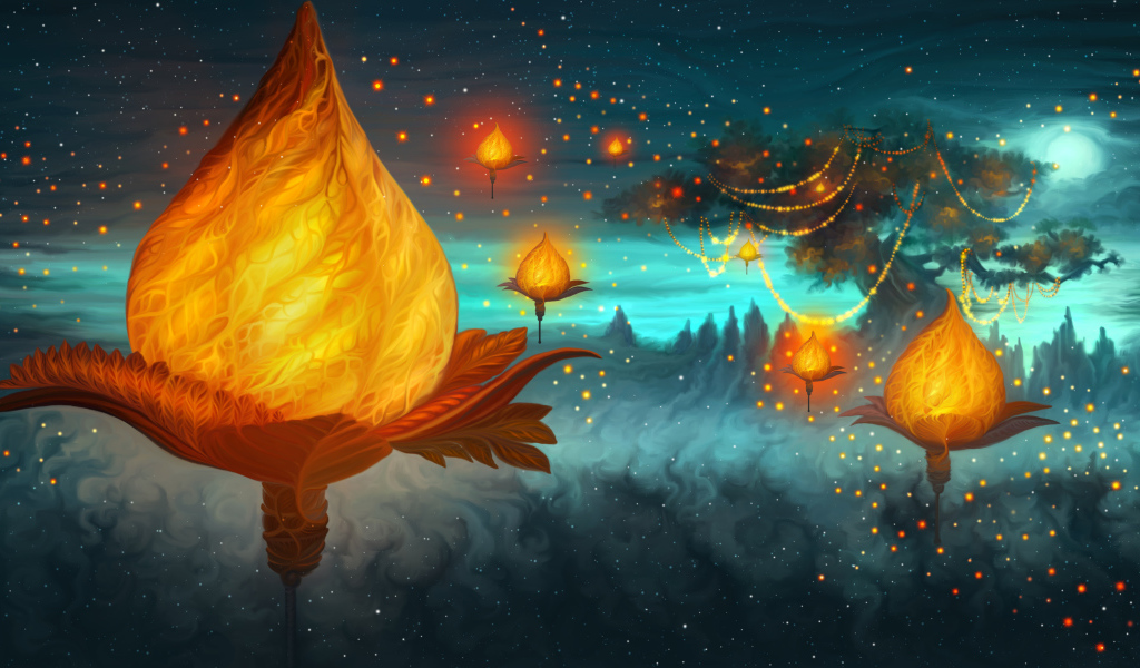 Фантастические светящиеся растения ночью