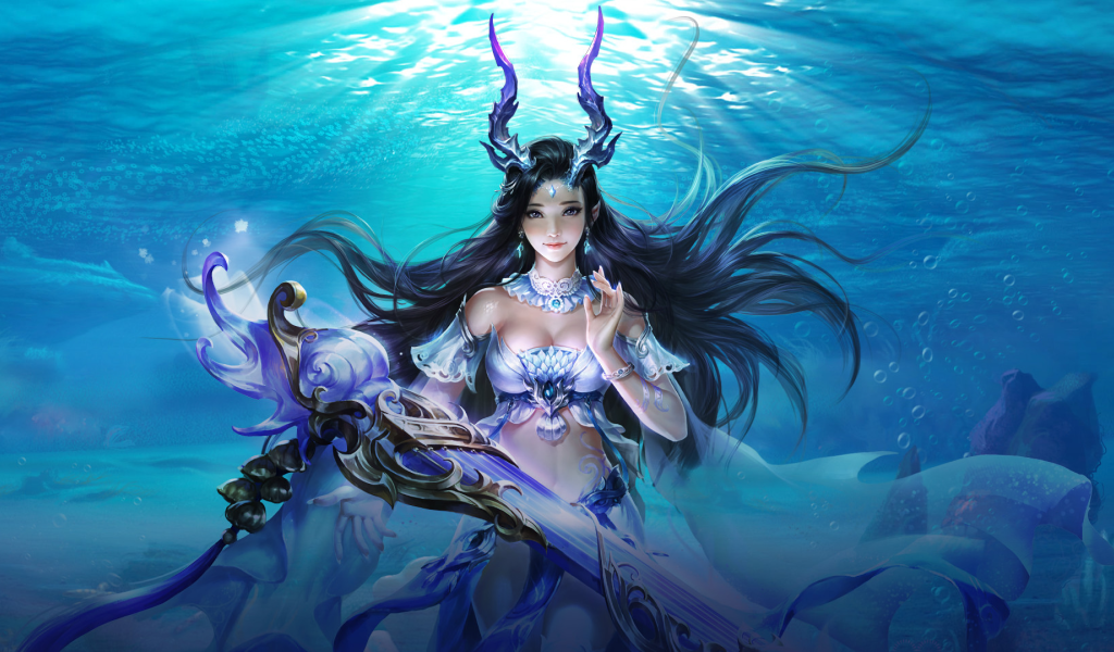 Девушка русалка под водой, фэнтези