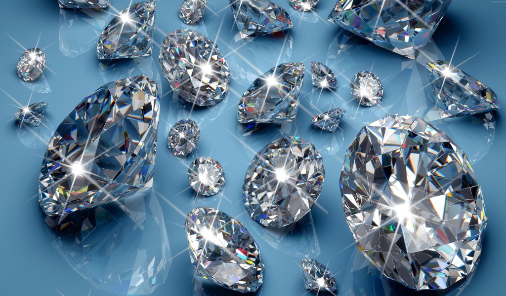 Яркие драгоценные камни бриллианты на голубом фоне
