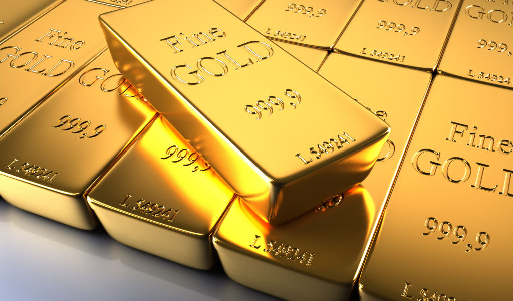 Золотые слитки крупным планом