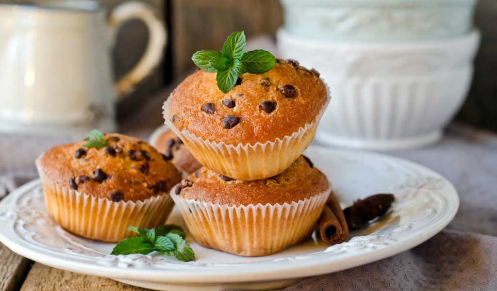 Кексы с шоколадной крошкой и мятой 