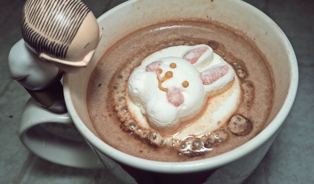 Горячий какао с зайцем из зефира 