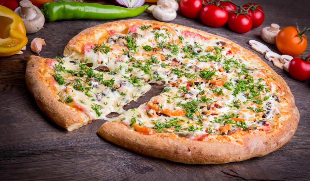 Appetizing pizza with vegetables and cheese