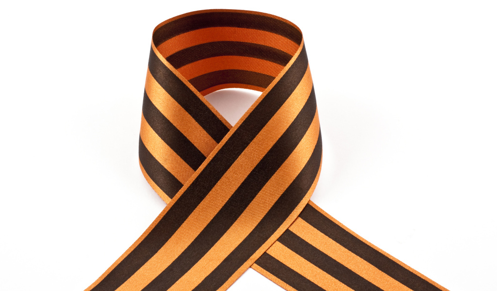 St. George ribbon on Victory Day on May 9, in front of a white background
