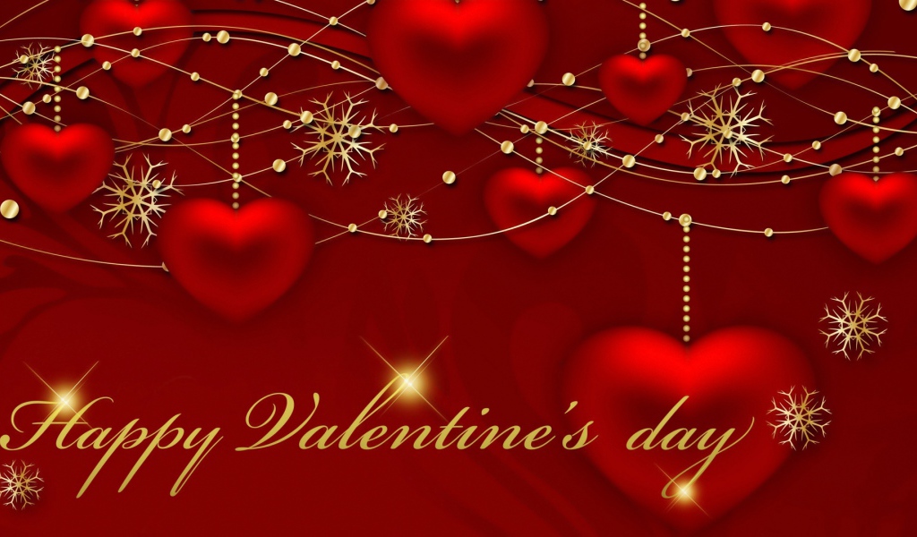 Открытка с красными сердечками на День Влюбленных 