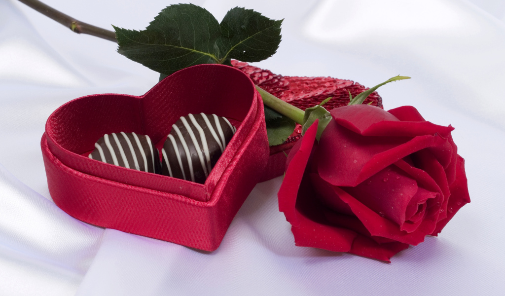 Красная коробка в форме сердца с красной розой в подарок на День Святого Валентина