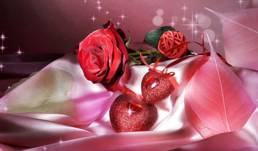 Два сердца и красная роза подарок на 14 февраля  