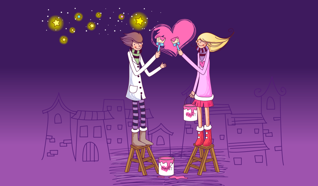 Влюбленные рисуют любовь 