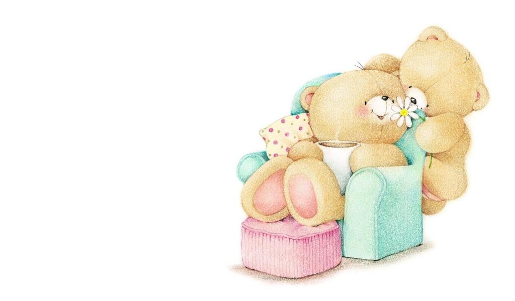 Влюбленные мишки Тедди на белом фоне