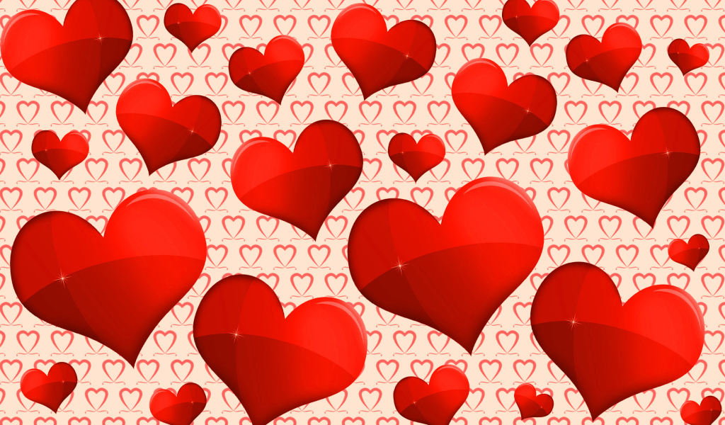 Много красных сердечек 