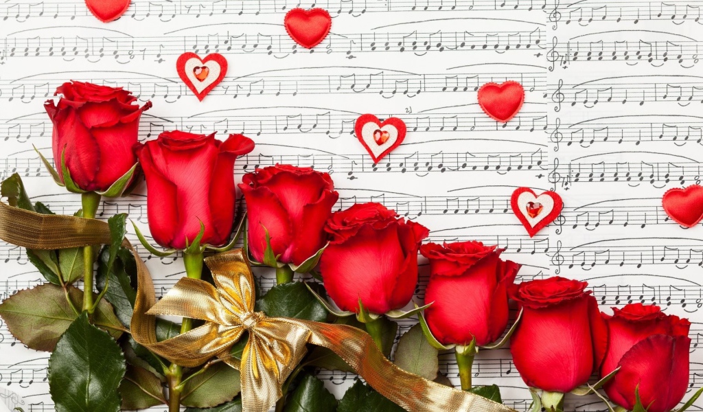 Ноты и красные розы 
