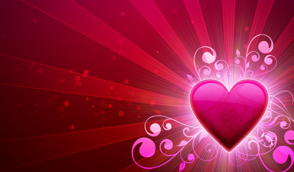 Розовое сердце в лучах 