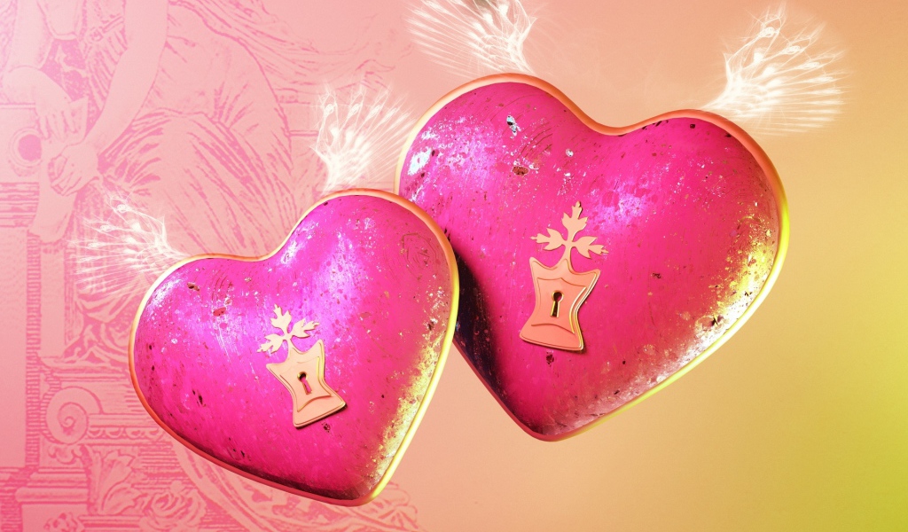 Два больших розовых сердца с замочными скважинами