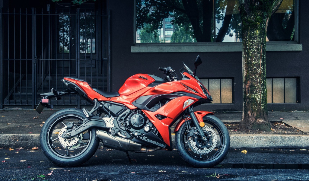 Красный мотоцикл Kawasaki Ninja 650R 