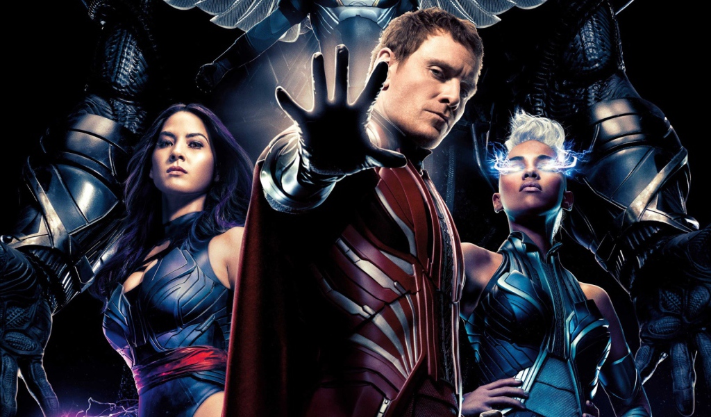 Магнето, Шторм, Псайлок персонажи фильма Люди Икс Апокалипсис 