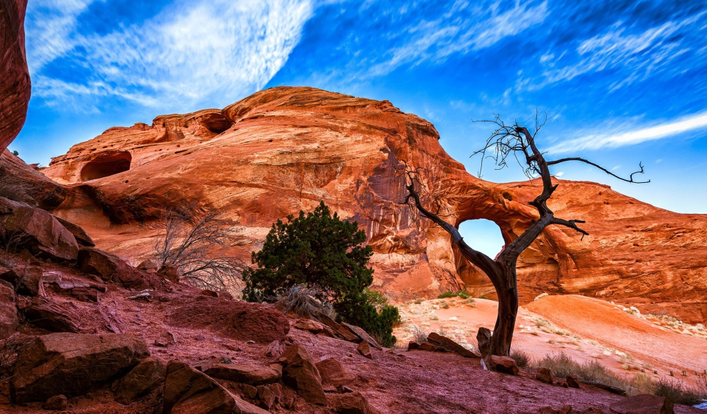 Каменный каньон под красивым голубым небом