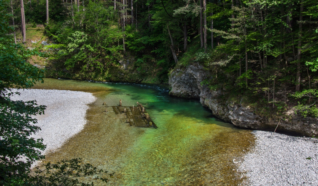 Река возле каменного утеса 