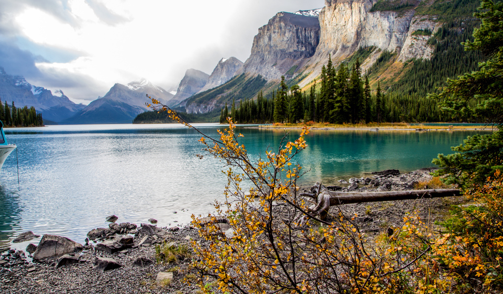 Остров Спирит на озере Малайн, Национальный парк Джаспер, Канада 