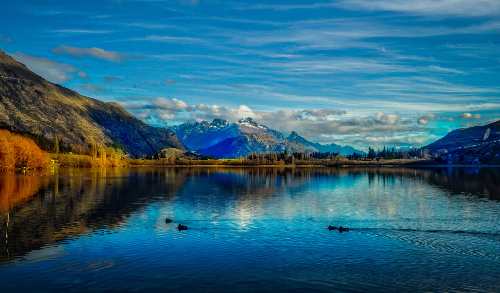 Вид на горы и озеро Хайес, Новая Зеландия