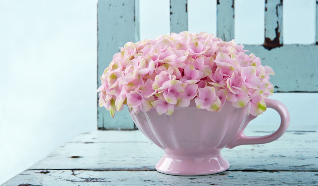 Нежные розовые цветы в белой вазе