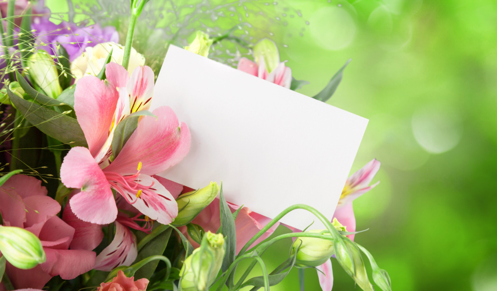 Цветы альстрёмерия и эустома, шаблон для открытки